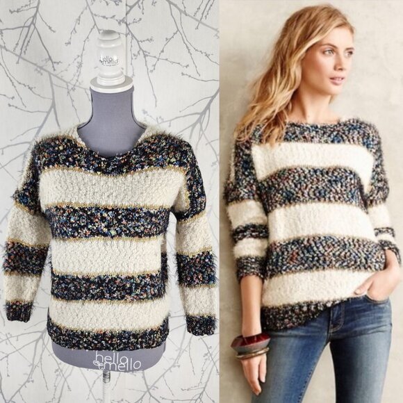 La Fee Verte Fuzzy Boucle Knit Confetti Stripe Sweater - Picture 1 of 4